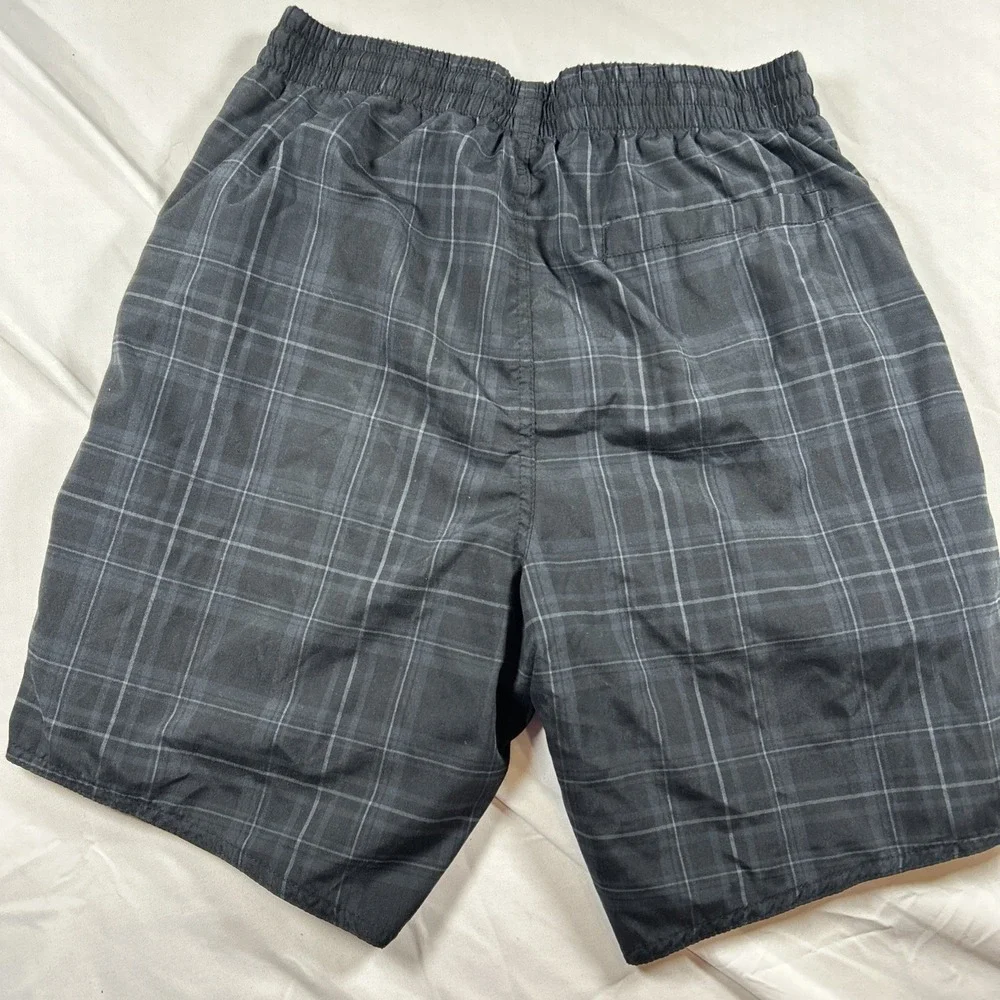 Speedo Swim Trunk Shorts Mens XS Black Geometric Check Surfing Drawstring Waist